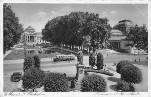 L172 Deutschland Weltkurstadt Wiesbaden Kuraus Staatstheater Bus Auto Postkarte