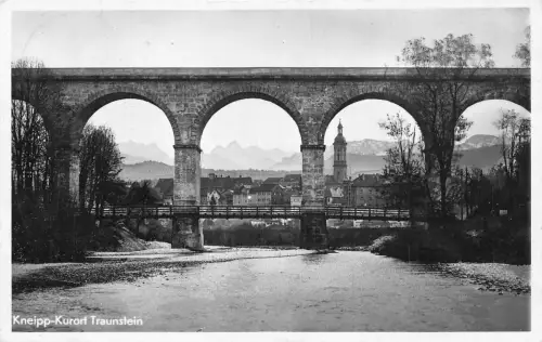 L172 Deutschland 1940 Kneipp-Kurort Traunstein Brücke RPPC Vintage Postkarte