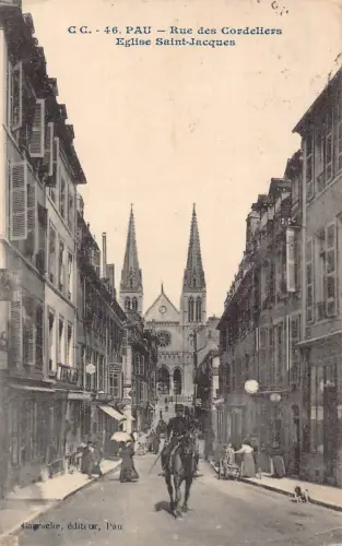 Frankreich 1921 Pau Rue des Cordeliers Eglise Saint Jacques Polizist Pferd Postkarte