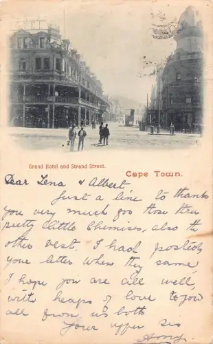 Südafrika 1903 Kapstadt Grand Hotel und Strand Street Vintage Postkarte