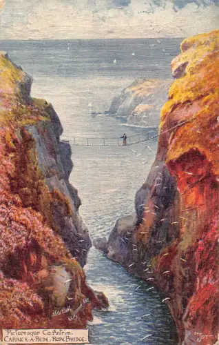 Irland Carrick-A-Rede Bridge Cliffs Kunst Vintage Postkarte