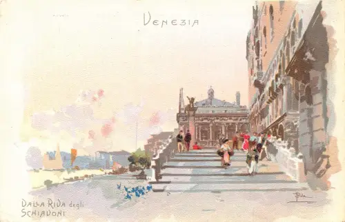Italien Venezia Venedig Dalla Riva degli Schiavoni Staris Art Vintage Postkarte
