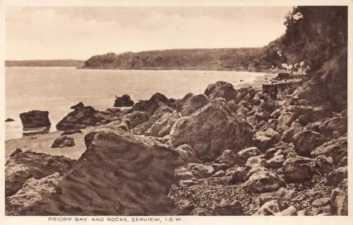 England Island of Wight Priory Bay and Rocks Meerblick Vintage Postkarte