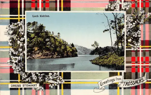 Schottland Loch Katrine Grüße von Trossachs Dress Steward Tartan Postkarte