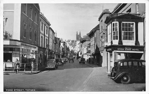 England 1952 Fore Street Totnes Cars Seven Stars Hotel Vintage Postkarte