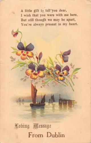 Irland 1934 Liebevolle Botschaft von Dublin Veilchen Segelboote Stern Postkarte