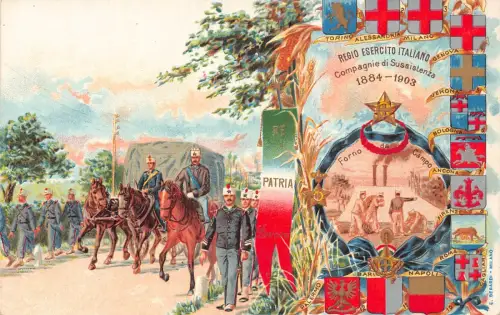 Italien Patriotische Militärkavallerie Campagnie di Sussistenza 1903 Litho Postkarte