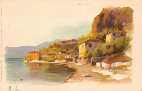 Italien 1903 Menaggio Küstenansicht Häuser Chromo Litho Vintage Postkarte