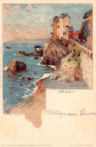 Italien Pegli Meeresklippen Kunst von Manuel Wielandt Chromo Litho Postkarte