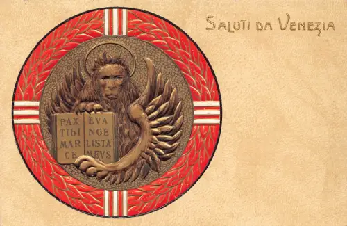 Italien Saluti da Venezia Venedig Wappen geprägt Vintage Postkarte