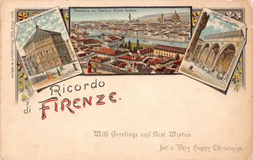 Italien Ricordo di Firenze Florenz Weihnachtsgruß Blumen Mehrfachansicht Postkarte