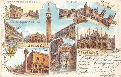 Italien 1898 Venedig Venezia Venedig Mehransicht Arsenal Wappen Litho Postkarte
