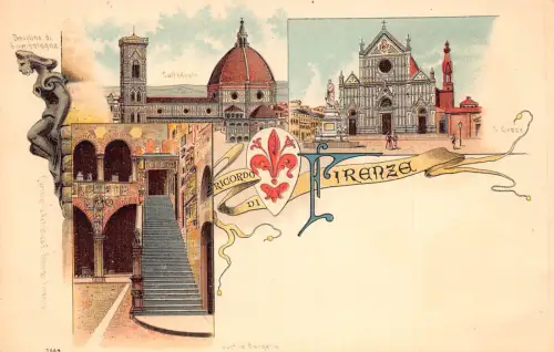 Italien Ricordo di Firenze Florenz Cattedrale Gargoyle Diavolina Litho Postkarte