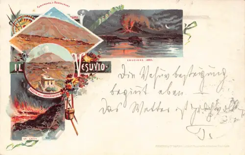 Italien 1897 Vesuv Veuzv Vulkanausbruch Restaurant Litho Postkarte