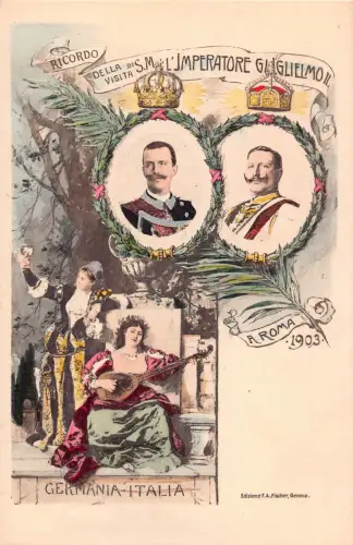 Italien Ricordo della Visita Kaiser Wilhelm II König Victor Emmanuel Rom Postkarte