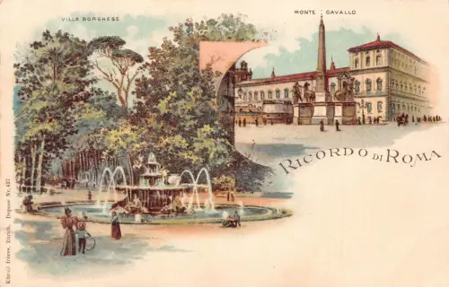 Italien Ricordo di Roma Rom Monte Gavallo Villa Borghese Postkarte