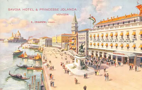 Italien Venezia Venedig Savoia Hotel Princesse Jolanda Boote Vintage Postkarte
