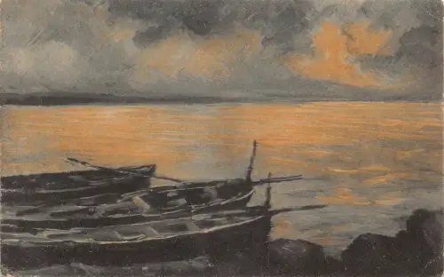 Italien Kunst Boote und Meereslandschaft 1917 1. Weltkrieg zensierte Feldpostkarte