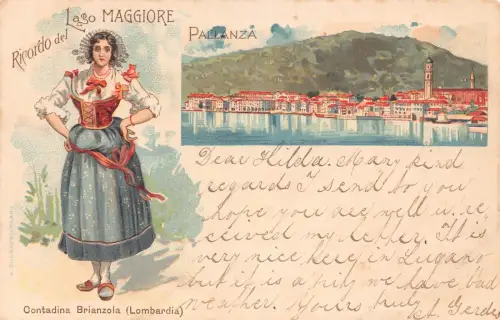 Italien 1900 Ricordo del Lago Magiore Tracht Pallanza Litho Postkarte
