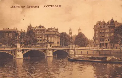 L177 Niederlande Amsterdam Amstel met Blauwbrug Schiffsbrücke Vintage Postkarte