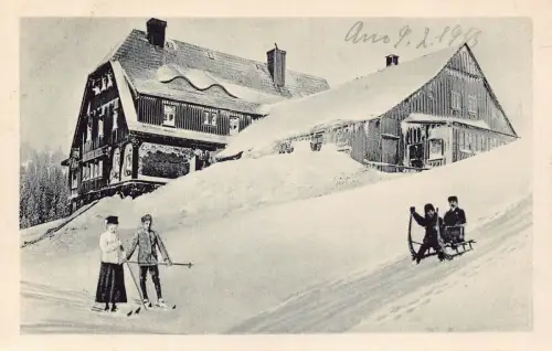 Polen Wintersport Ski Schlitten Riesengebirge Postkarte