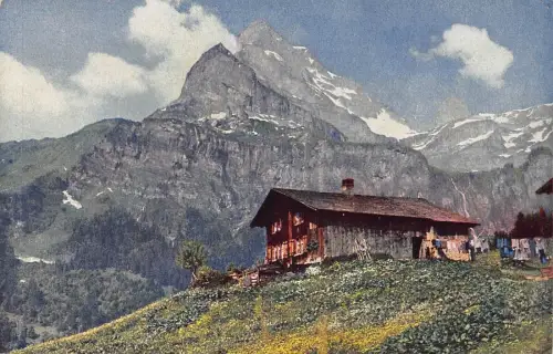 Schweiz Sommertag in Braunwald Orstock Berge Vintage Postkarte