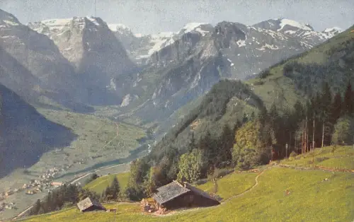 Schweiz Sommertag in Braunwald Linthal und Toedigruppe Vintage Postkarte
