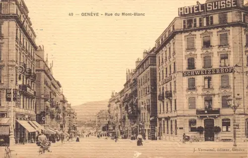 Schweiz 1914 Genf Rue de Mont Blanc Hotel Suisse Schweizerhof Postkarte