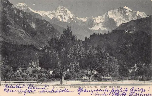 Schweiz 1904 Interlaken Heimwehfluh Jungfrau Mönch Eigergebirge Postkarte