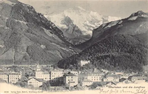 Schweiz 1904 Interlaken mit Jungfraugebirge Postkarte