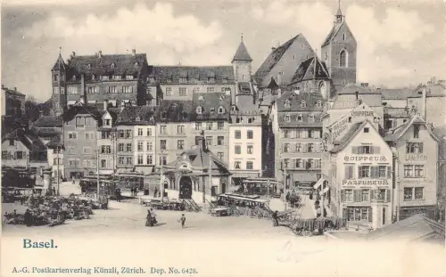 A086 Schweiz Basel Coiffeur Parfumeur Salon Schokolade Lampe Wagen Straßenbahn Postkarte