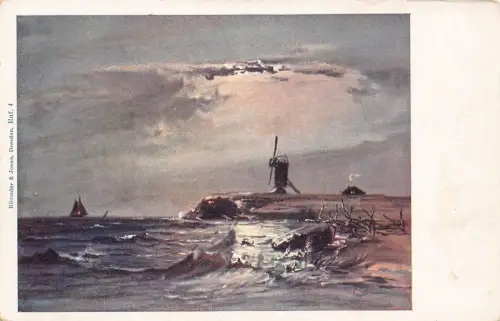 L263 Deutschland Norderney Nachtlandschaft Meereswellen Mondlicht Gemälde Postkarte