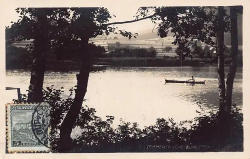 A086 Deutschland 1933 Sommerische Burgstein Sommersee Boot Vintage Postkarte