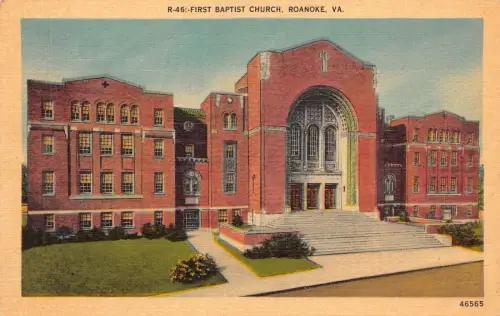 A088 US Virginia Roanoke First Baptist Church Vintage Postkarte