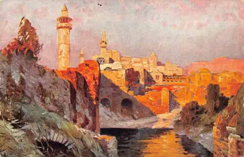 A087 Deutschland 1935 Der Teich vom Bethesda Gemälde signiert Vintage Postkarte