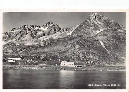 A086 Schweiz Ospiz Flueelahütte Berggipfel See Vintage Postkarte