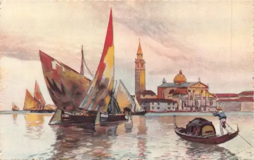 A087 Italien Venezia Venedig Isola di S Giorgio Segelboote Gemälde Postkarte