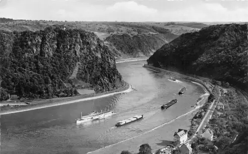 A088 Deutschland 1956 Dampfschiff Felsental der Loreley bei St Goarshausen Postkarte