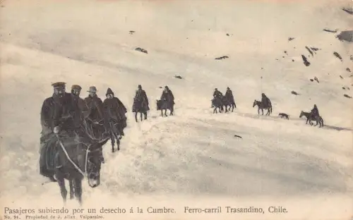 L335 Chile Passagiere Kletterpferd zum Gipfel Trans-Andenbahn Postkarte