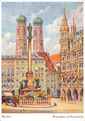 A082 Deutschland 1939 Künstlerkarte München Marienplatz signiert CH Waechter Postkarte
