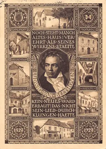 A082 Komponist Ludwig van Beethoven 100 Jahre 1927 Nußdorf Baden Häuser Postkarte