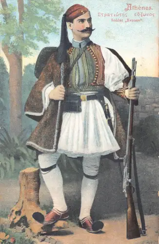 L330 Griechenland Griechischer Krieger Soldat Evzone Nationaltracht Athen Pistole Postkarte