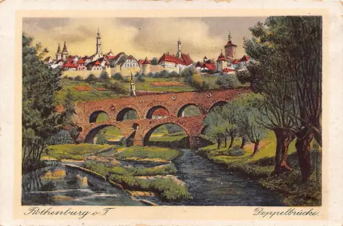 L151 Germany Rothenburg o.T. Doppelbrückebrücke, Stadtansicht Vintage Postkarte