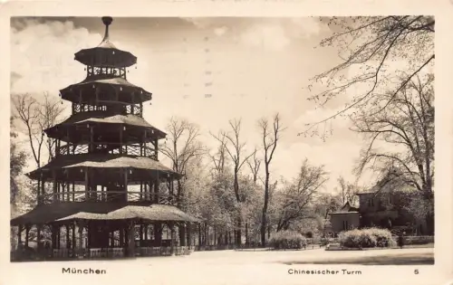 L183 Deutschland 1928 München Chinesischer Turm RPPC Vintage Postkarte