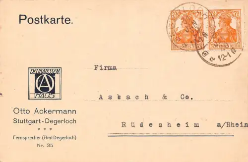 L075 Deutschland 1920 Stuttgart Degerloch Firma Asbach & Co Ganzsache