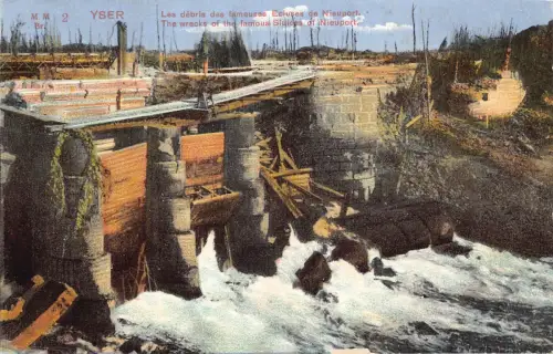 Belgien Katastrophe Erster Weltkrieg Die Wracks berühmter Schleusen von Nieuport Vintage Postkarte