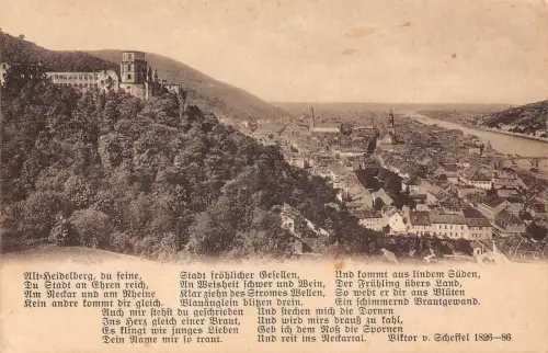 Deutschland Heidelberg Gesamtansicht und Schlossgedicht Vintage Postkarte