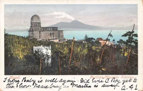 Italien Napoli Neapel 1907 Posillipo Mausoleo Schillizzi Vintage Postkarte