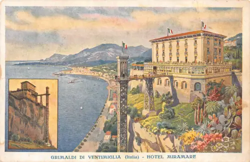 Italien Grimaldi di Ventimiglia Hotel Miramare Aufzug Vintage Postkarte