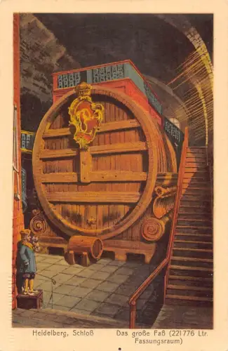 Deutschland Heidelberg Schloss Schloss Grosse Fass Barrick Vintage Postkarte